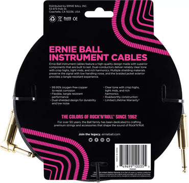 Ernie ball P06081 Braided 10ft Straigth / Angle Instrument Cable - Black